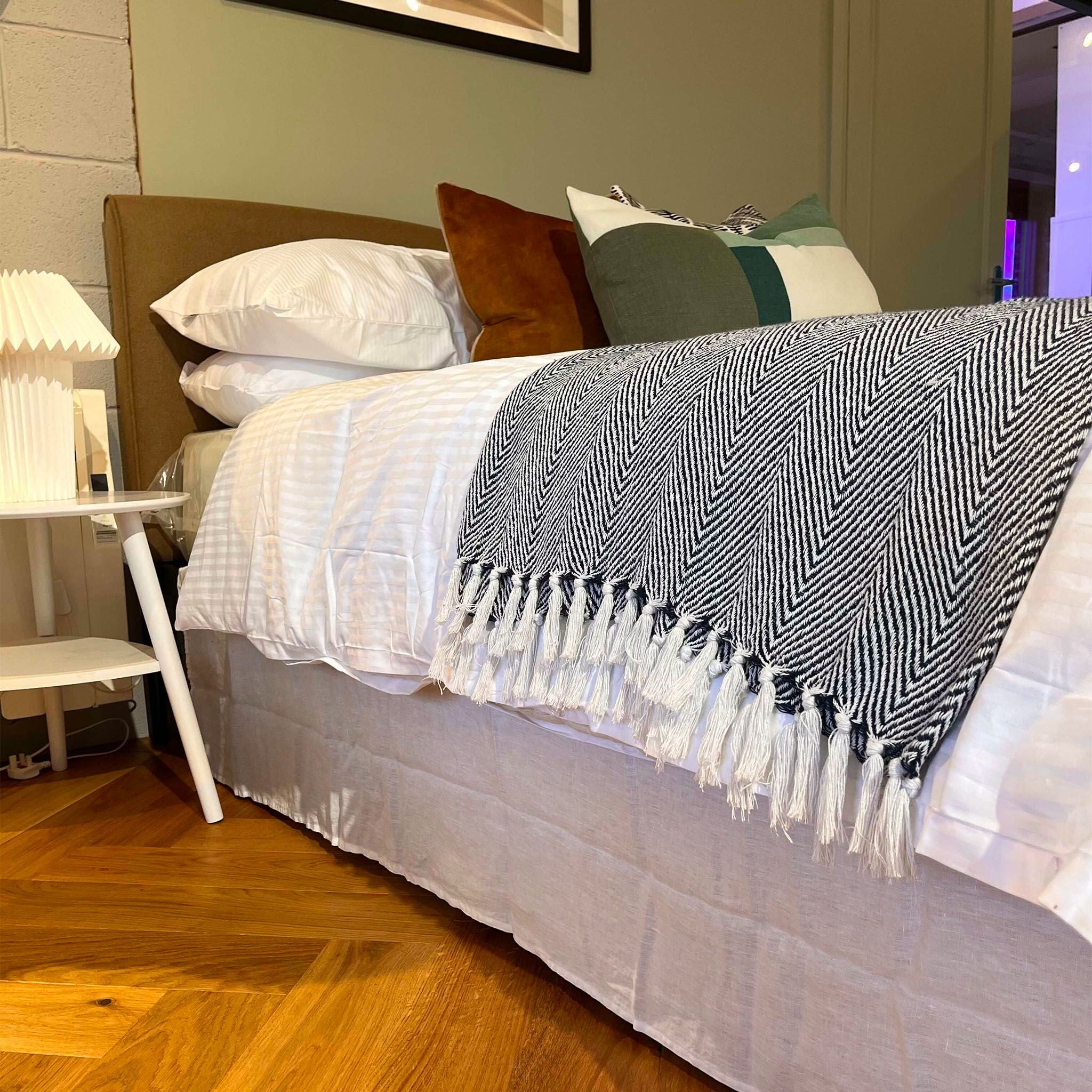 White 100% Linen Valance Bed Skirt-2