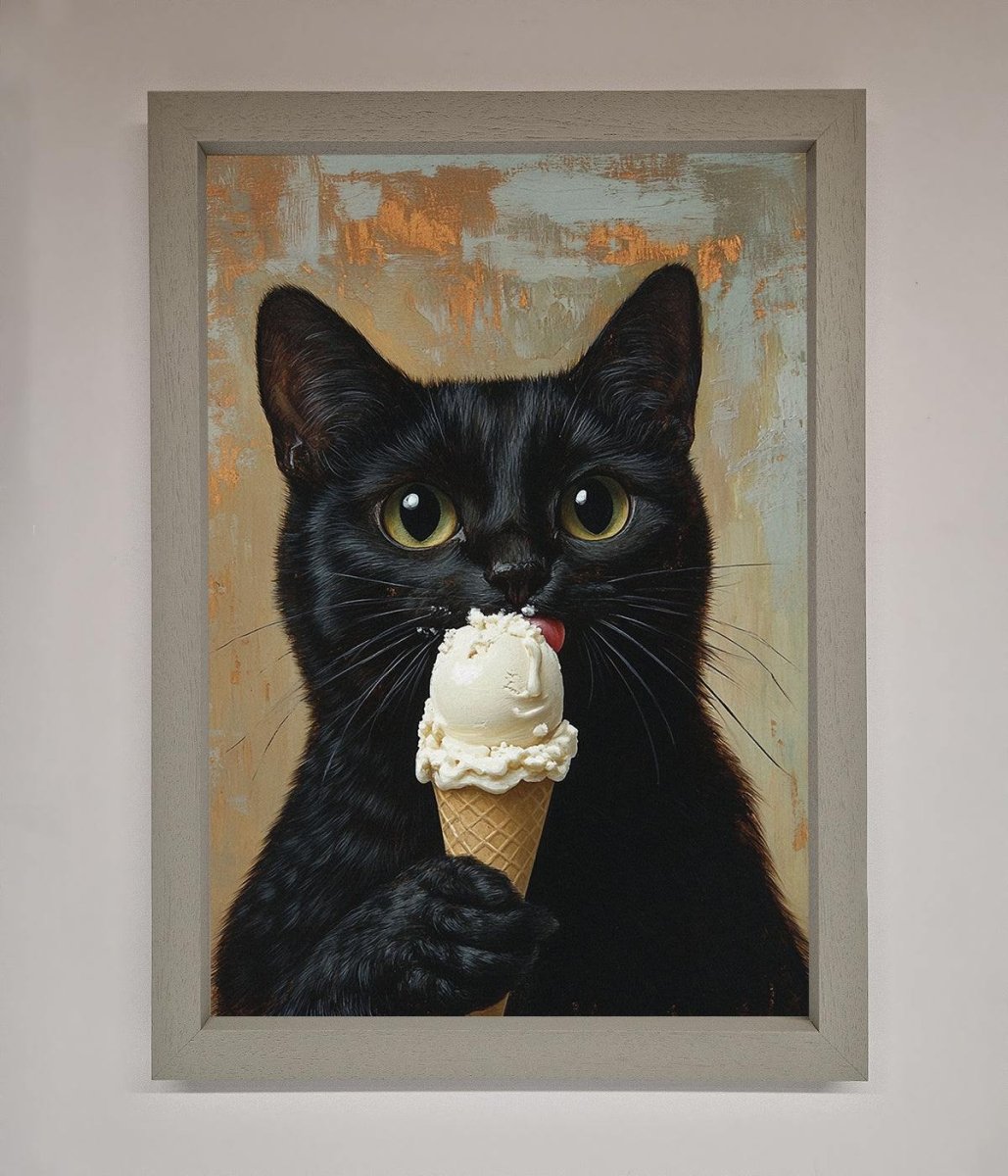 Black Cat Vanilla Icecream Funny Framed Wall Art-3