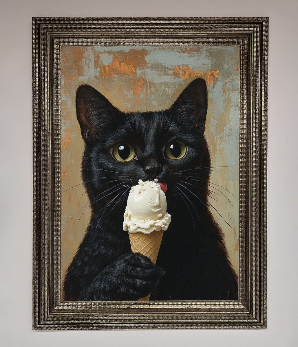 Black Cat Vanilla Icecream Funny Framed Wall Art-16