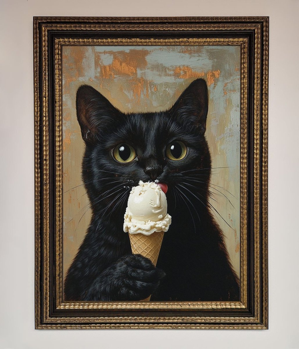 Black Cat Vanilla Icecream Funny Framed Wall Art-18