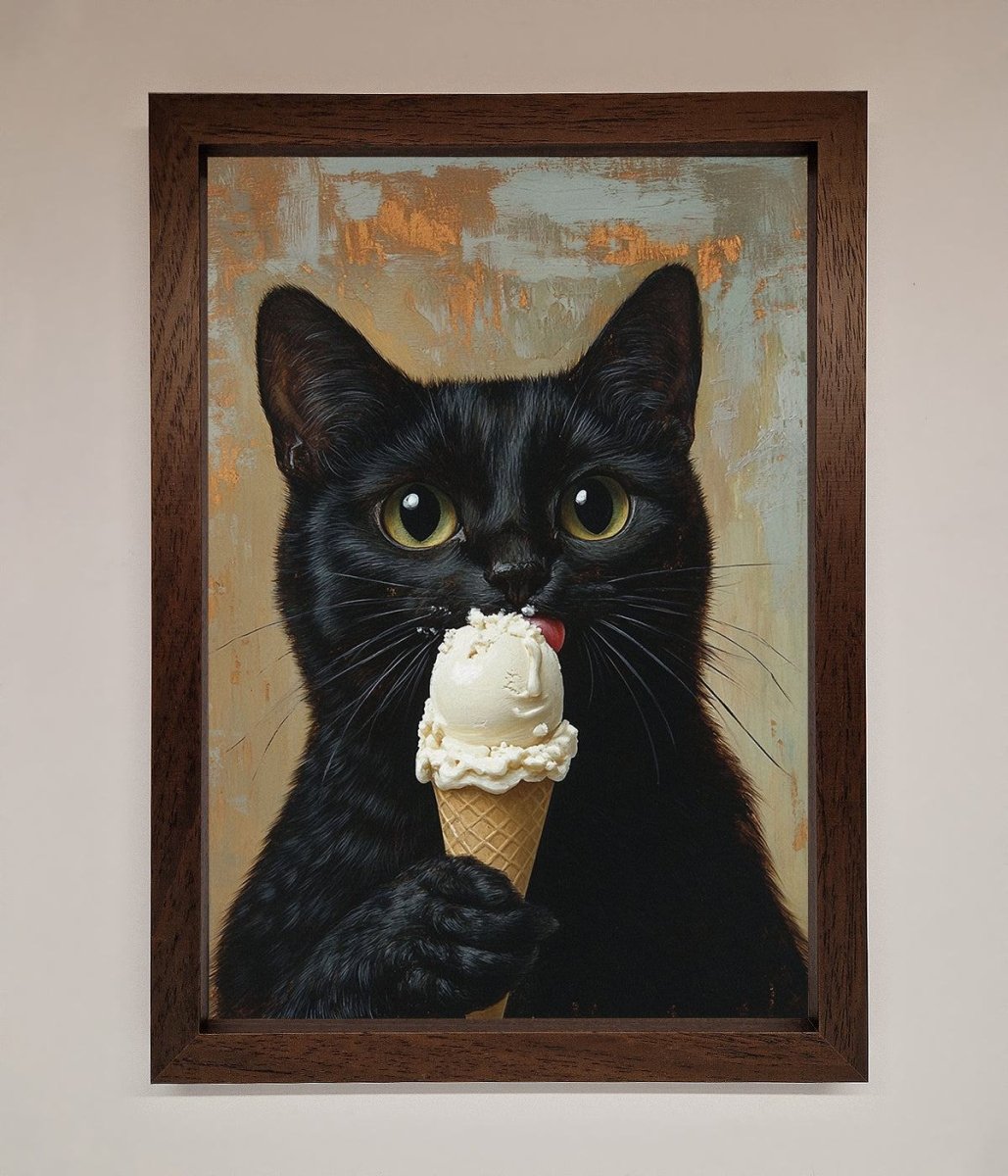Black Cat Vanilla Icecream Funny Framed Wall Art-0