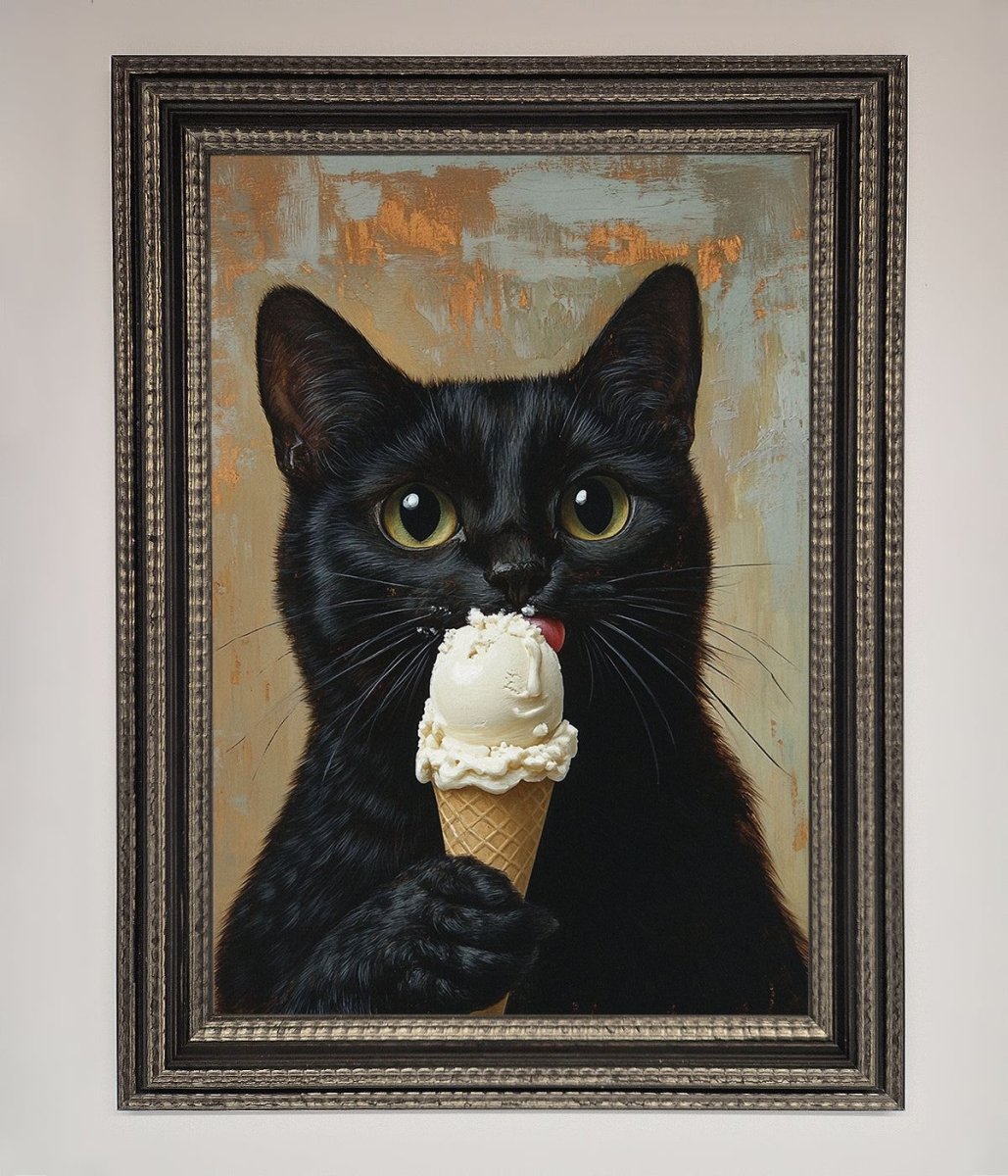 Black Cat Vanilla Icecream Funny Framed Wall Art-17