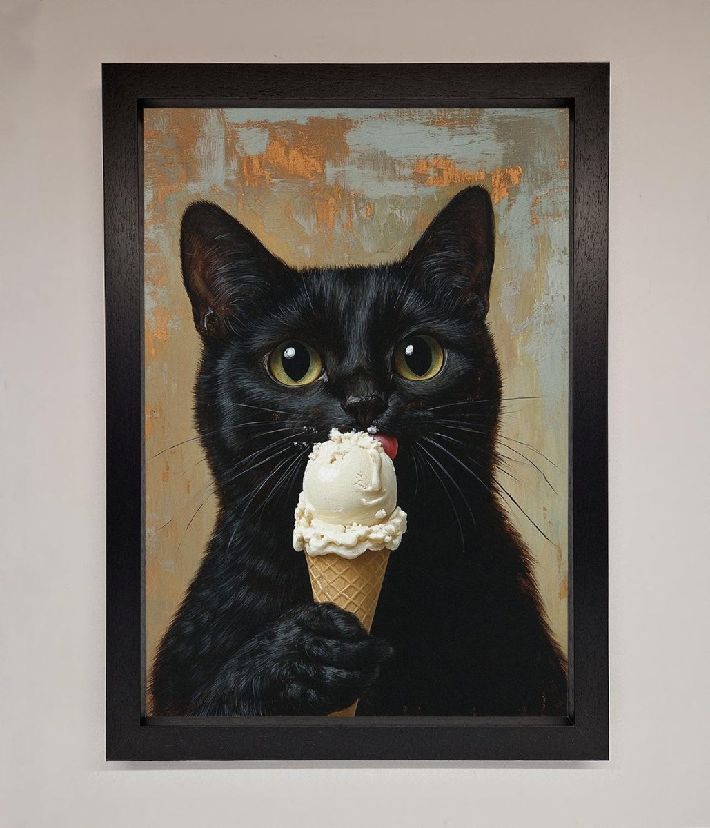 Black Cat Vanilla Icecream Funny Framed Wall Art-1