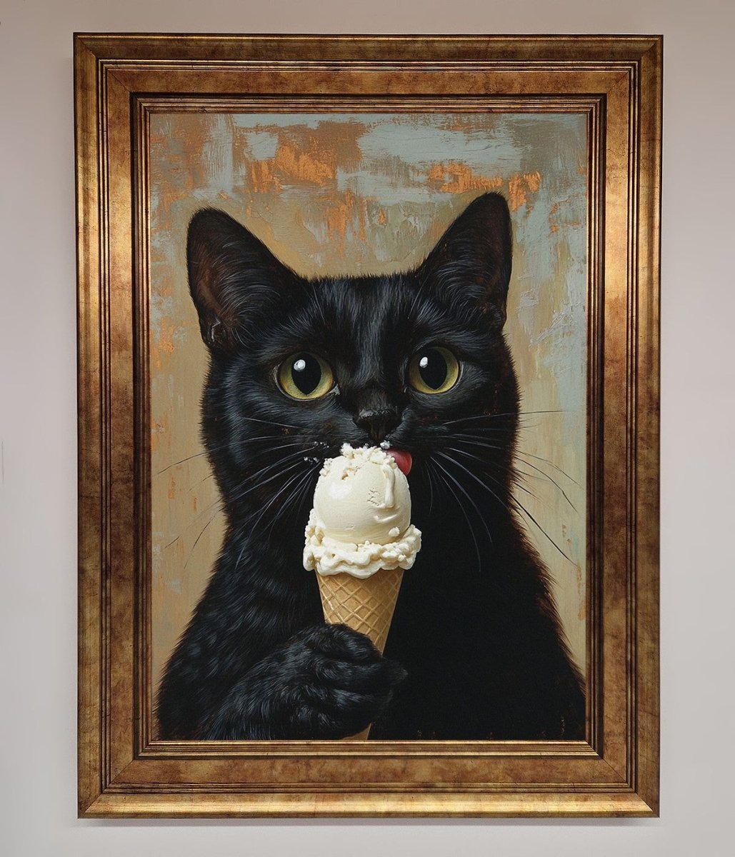 Black Cat Vanilla Icecream Funny Framed Wall Art-7