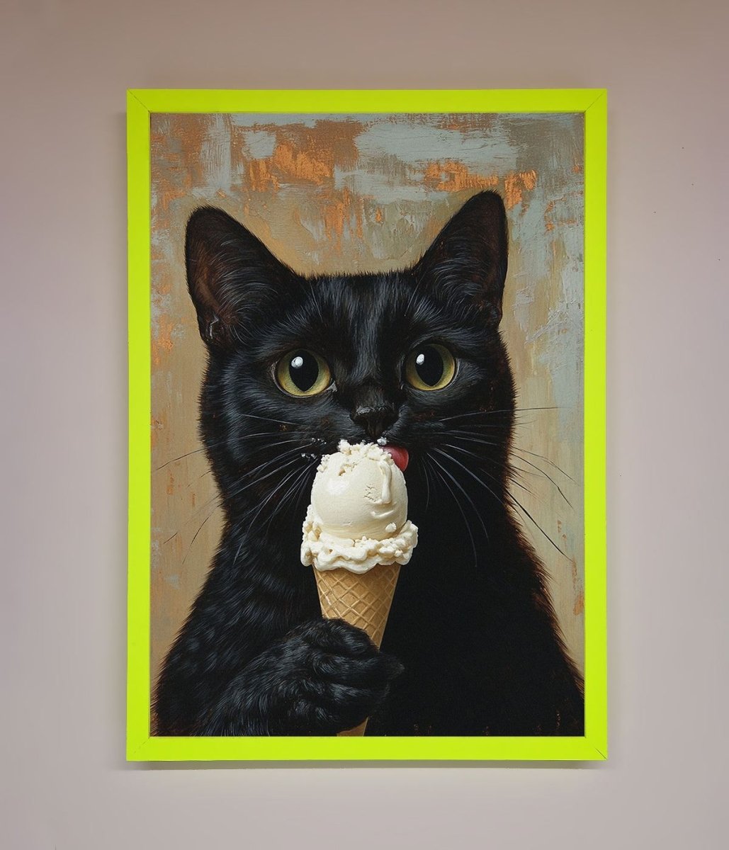 Black Cat Vanilla Icecream Funny Framed Wall Art-12