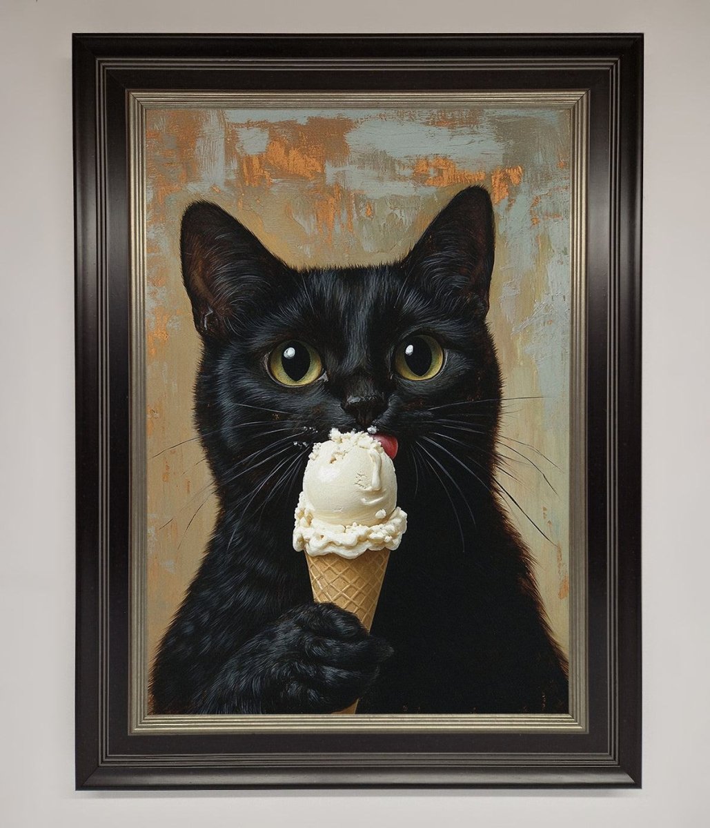 Black Cat Vanilla Icecream Funny Framed Wall Art-8