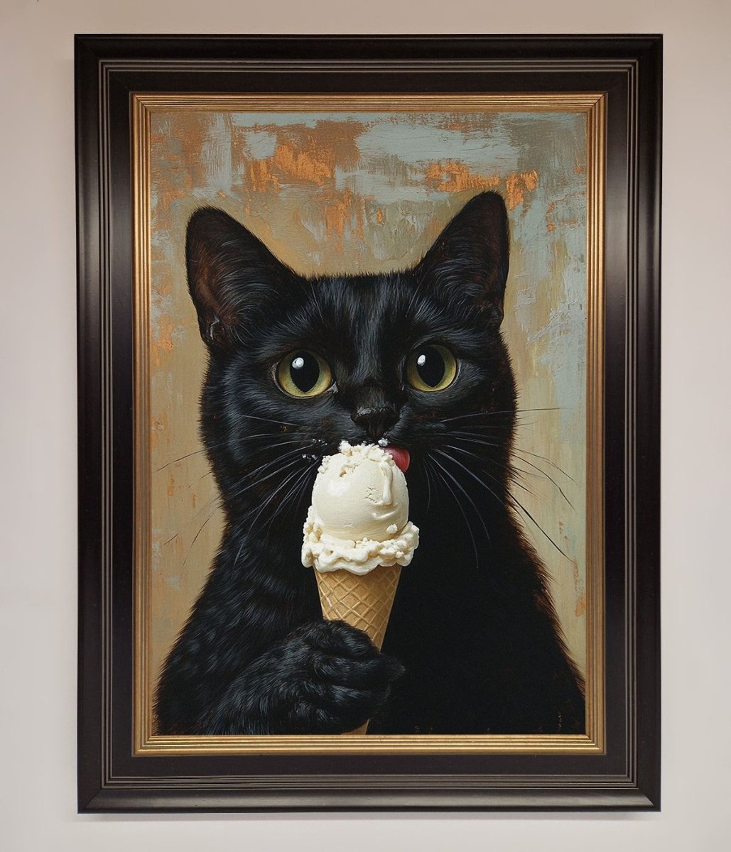 Black Cat Vanilla Icecream Funny Framed Wall Art-9