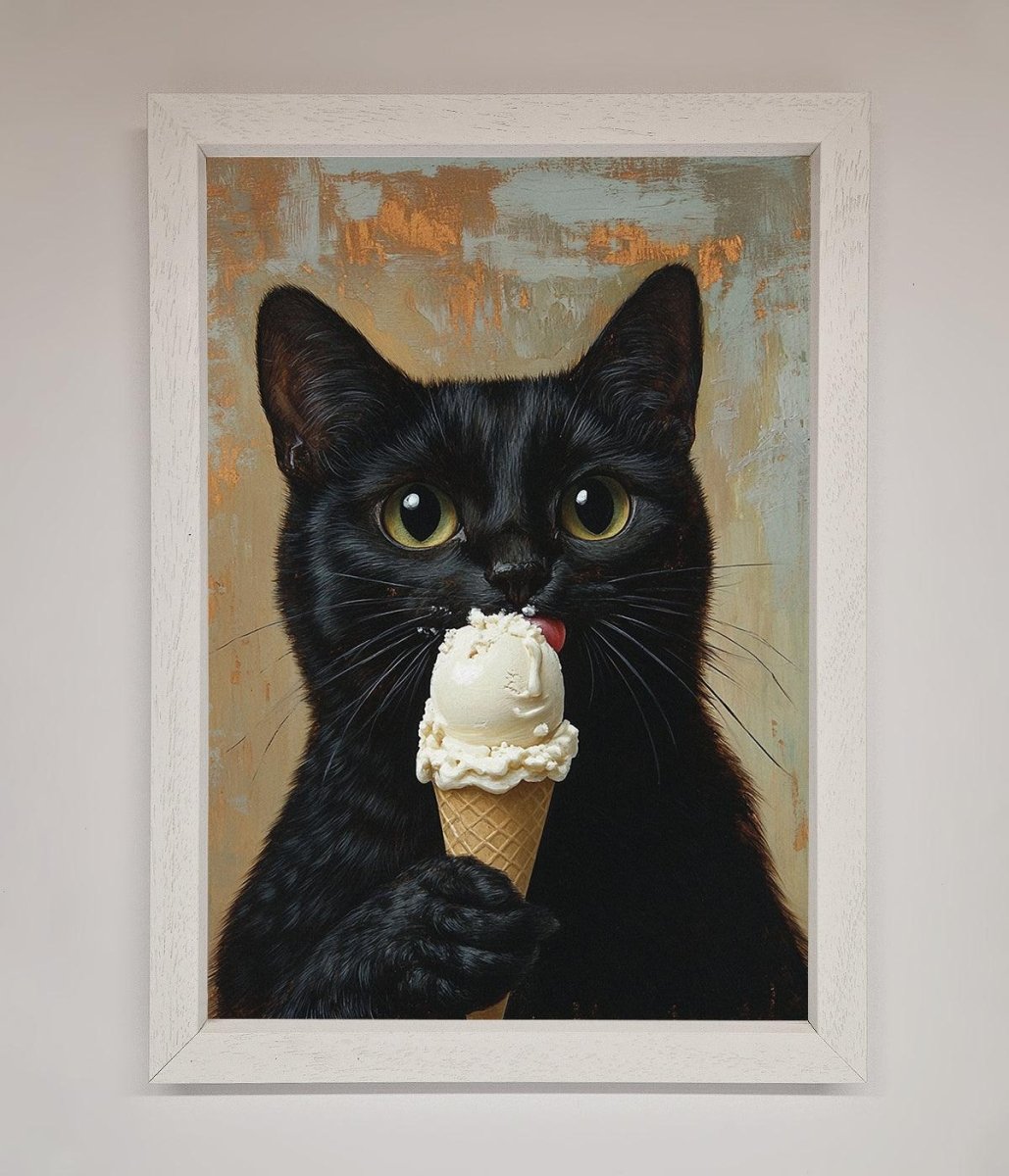 Black Cat Vanilla Icecream Funny Framed Wall Art-2