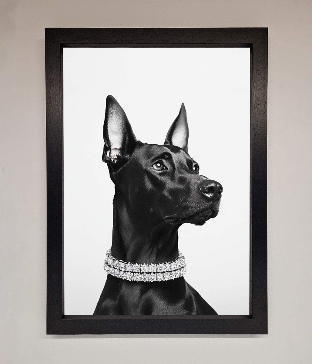Black Doberman Diamond Neckless Framed Poster-1