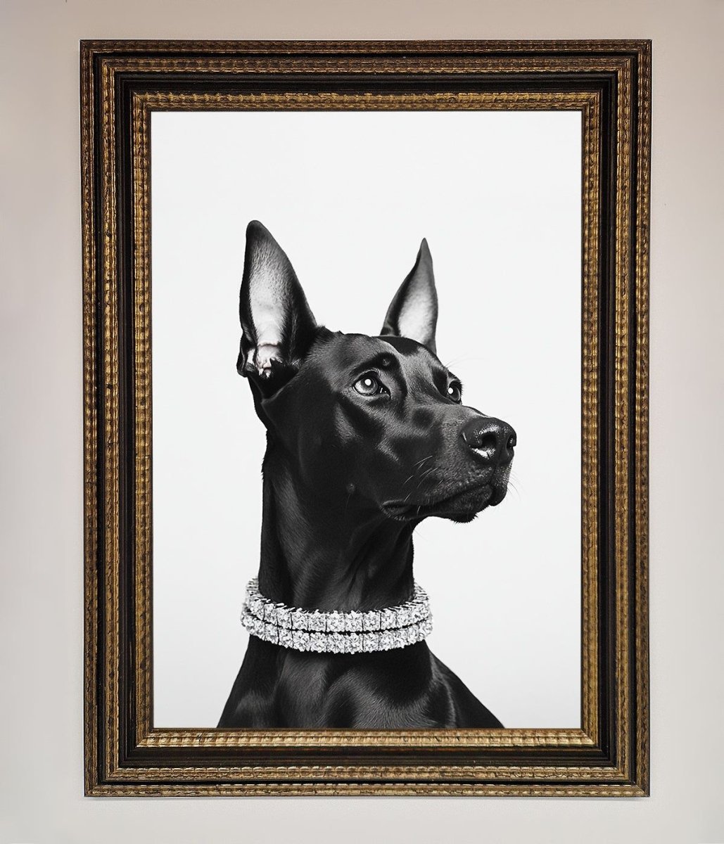 Black Doberman Diamond Neckless Framed Poster-18