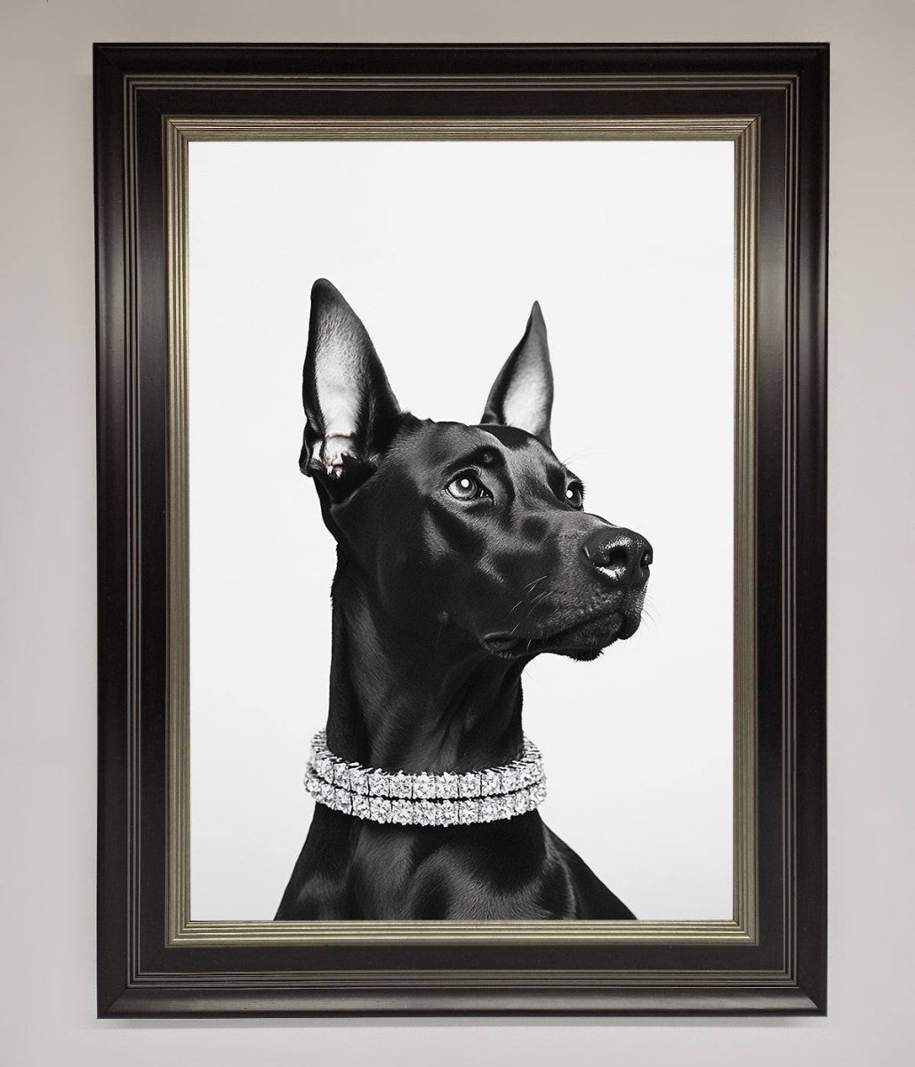 Black Doberman Diamond Neckless Framed Poster-7