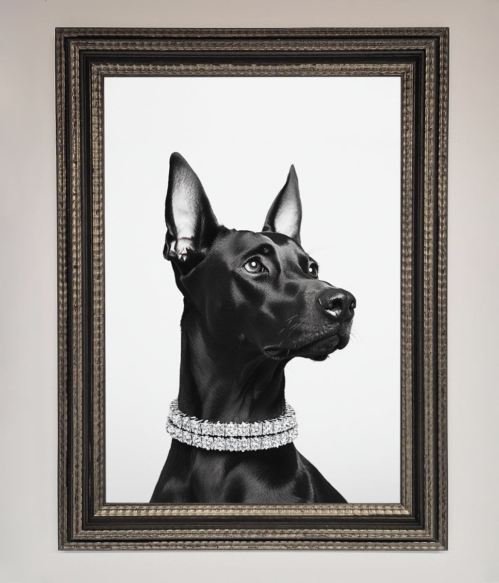 Black Doberman Diamond Neckless Framed Poster-17