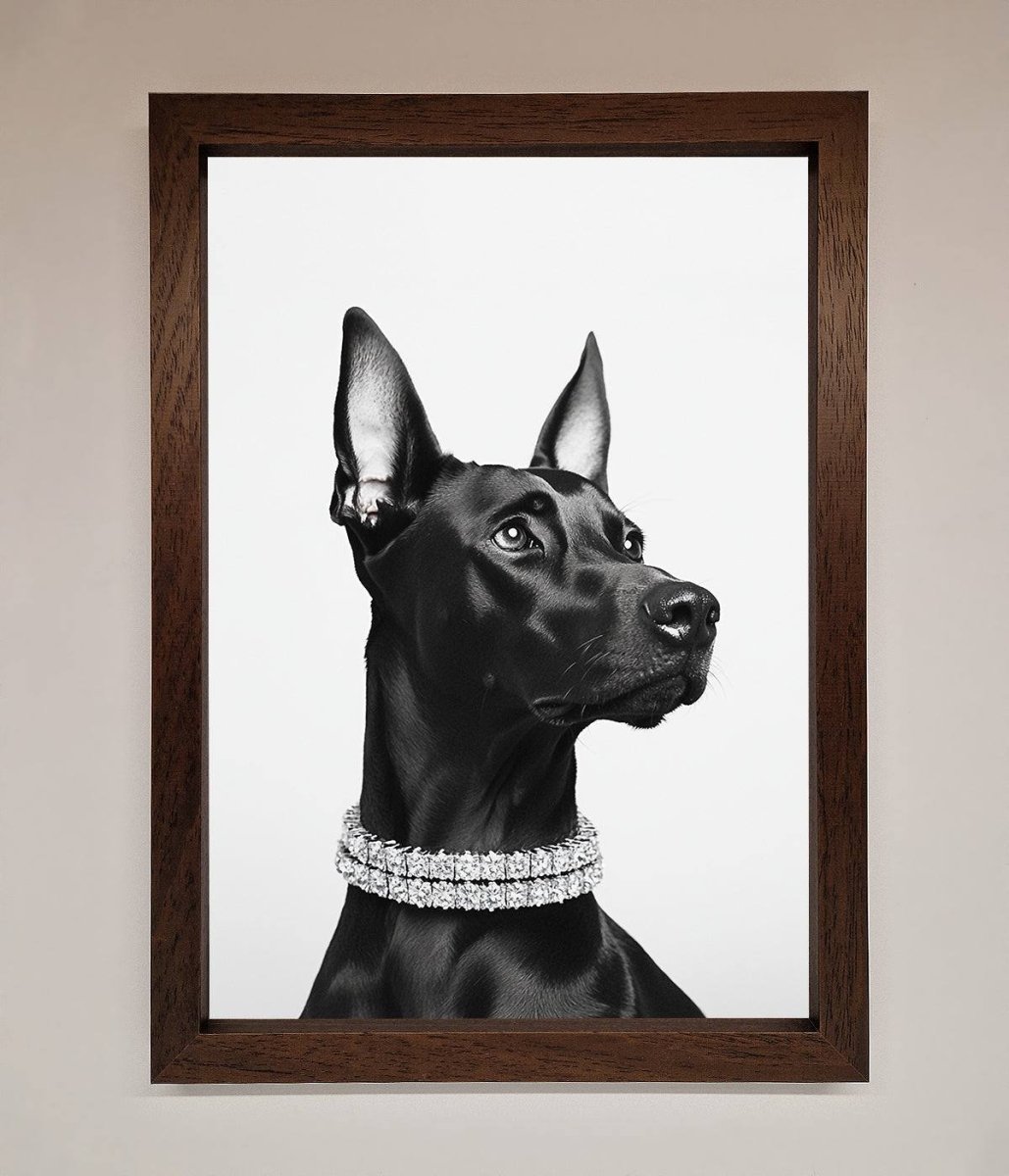 Black Doberman Diamond Neckless Framed Poster-9