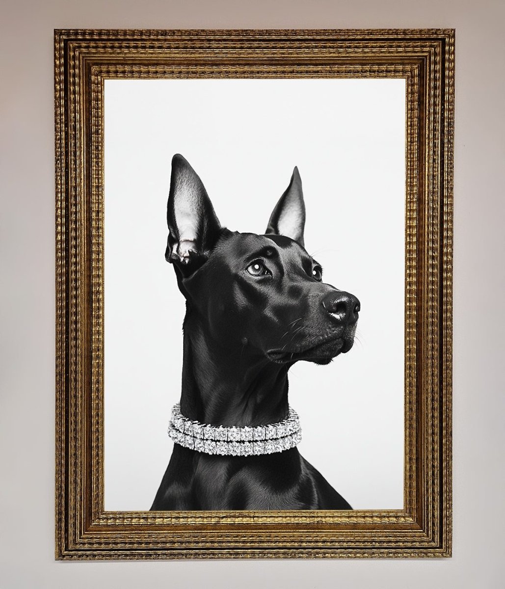 Black Doberman Diamond Neckless Framed Poster-15
