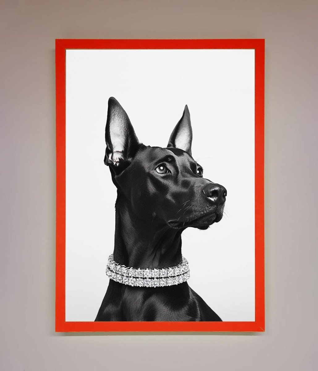 Black Doberman Diamond Neckless Framed Poster-14