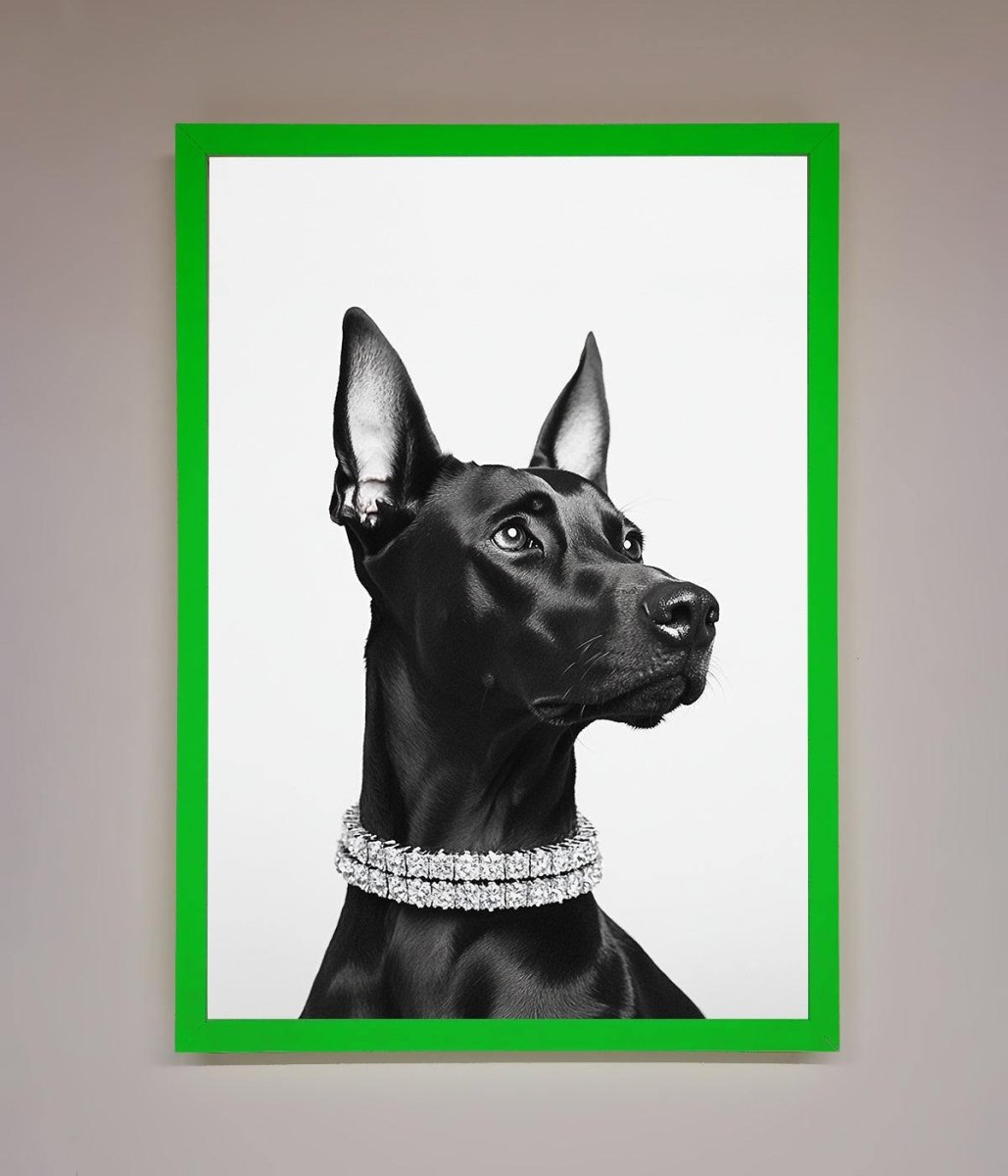 Black Doberman Diamond Neckless Framed Poster-11