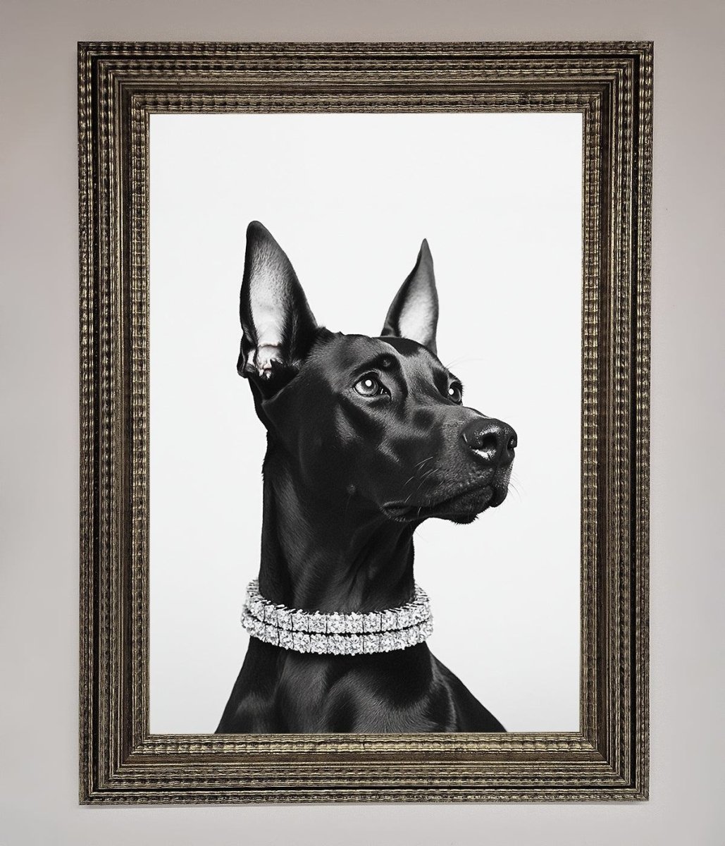 Black Doberman Diamond Neckless Framed Poster-16