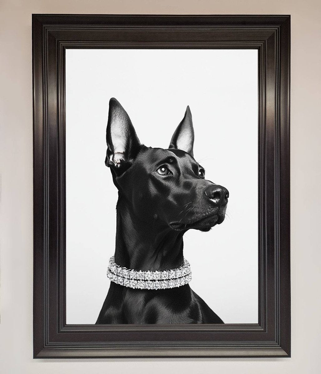 Black Doberman Diamond Neckless Framed Poster-0