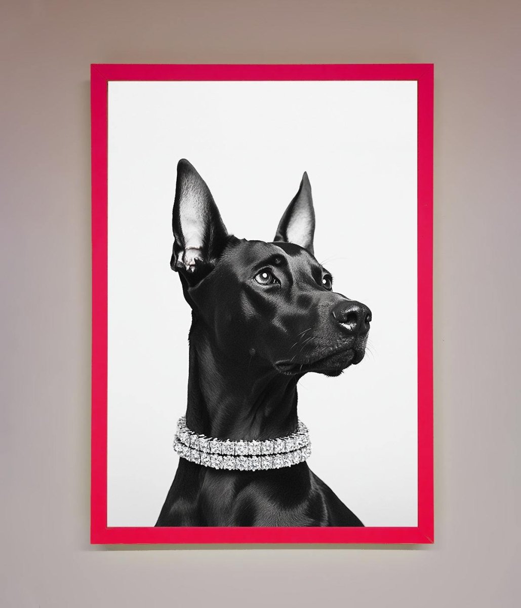 Black Doberman Diamond Neckless Framed Poster-13
