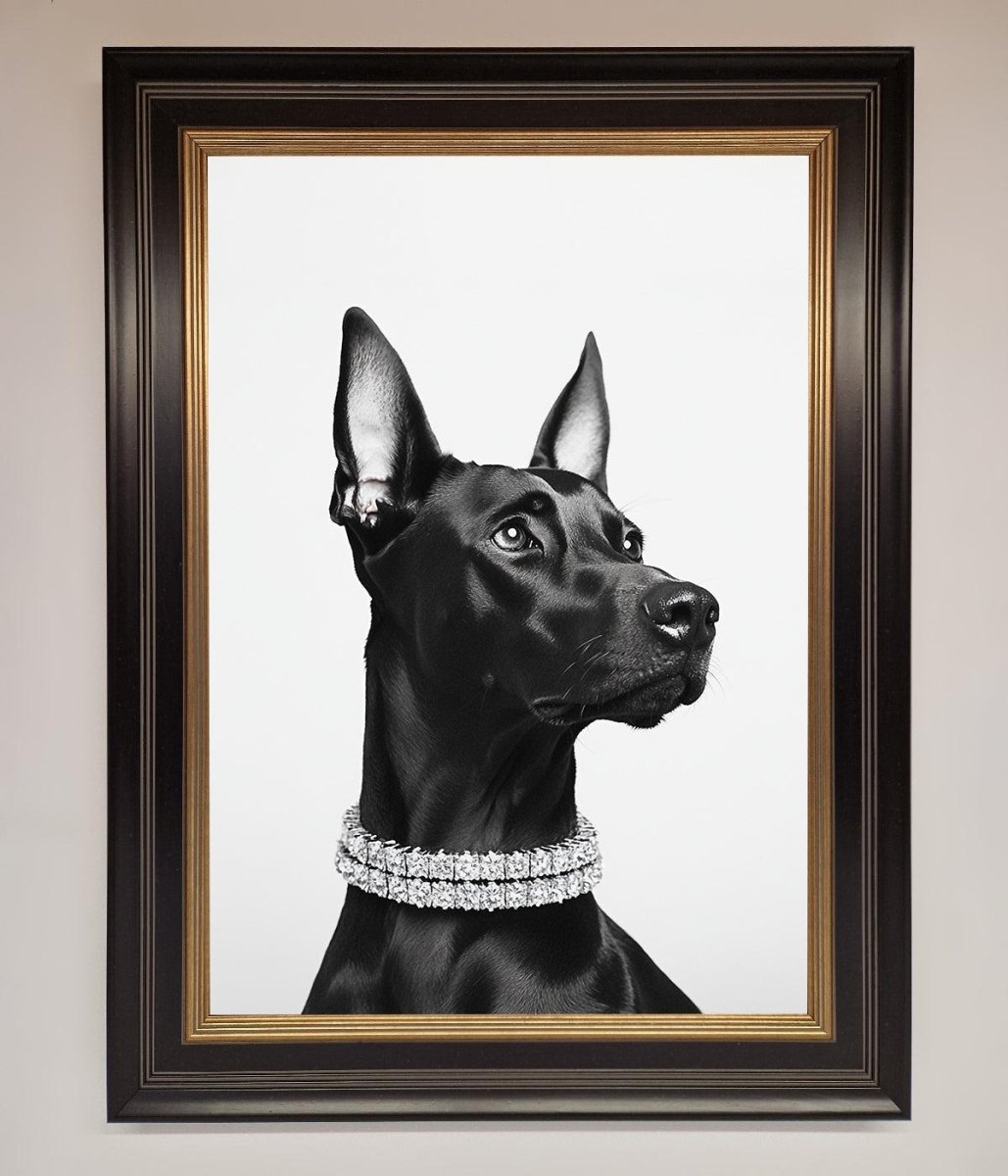 Black Doberman Diamond Neckless Framed Poster-8