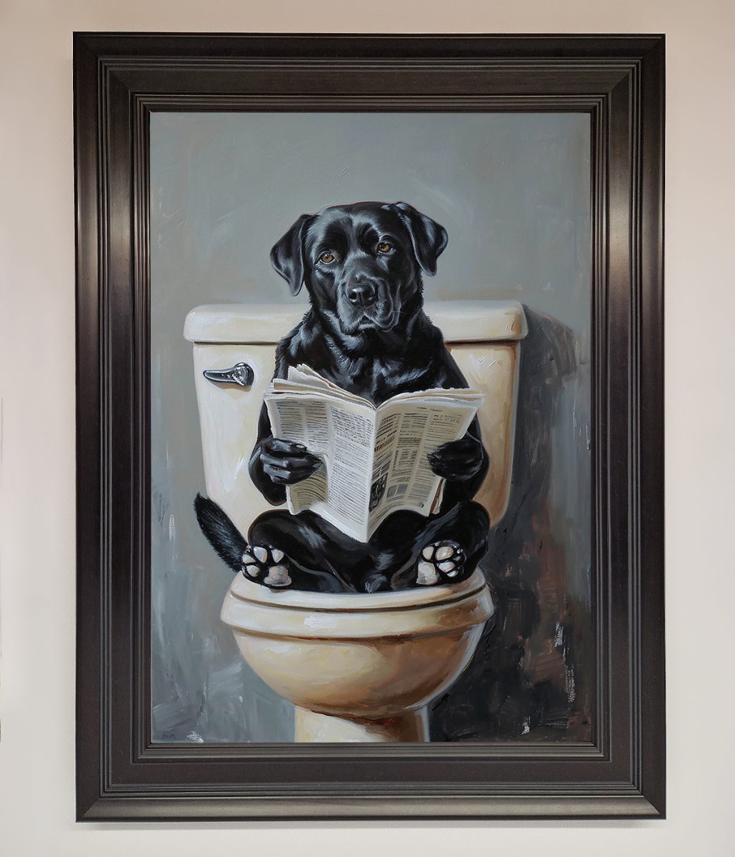 Black Lab On The Toilet Framed Poster-10