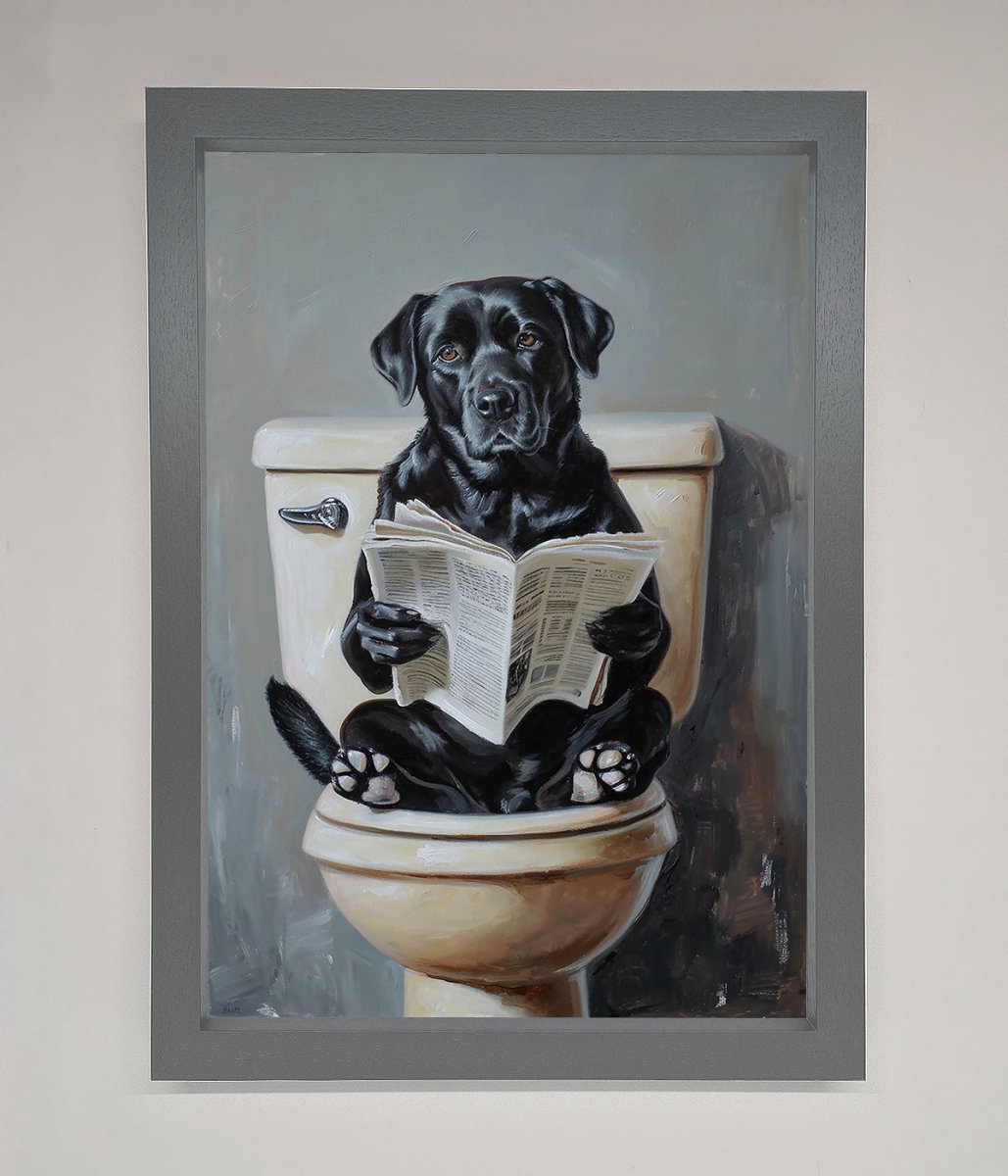 Black Lab On The Toilet Framed Poster-0