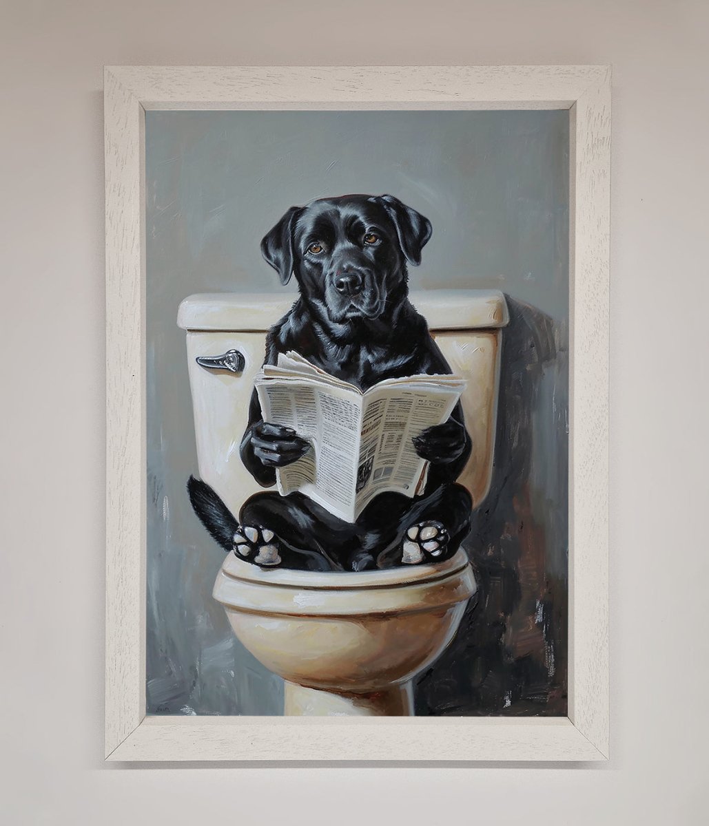 Black Lab On The Toilet Framed Poster-2