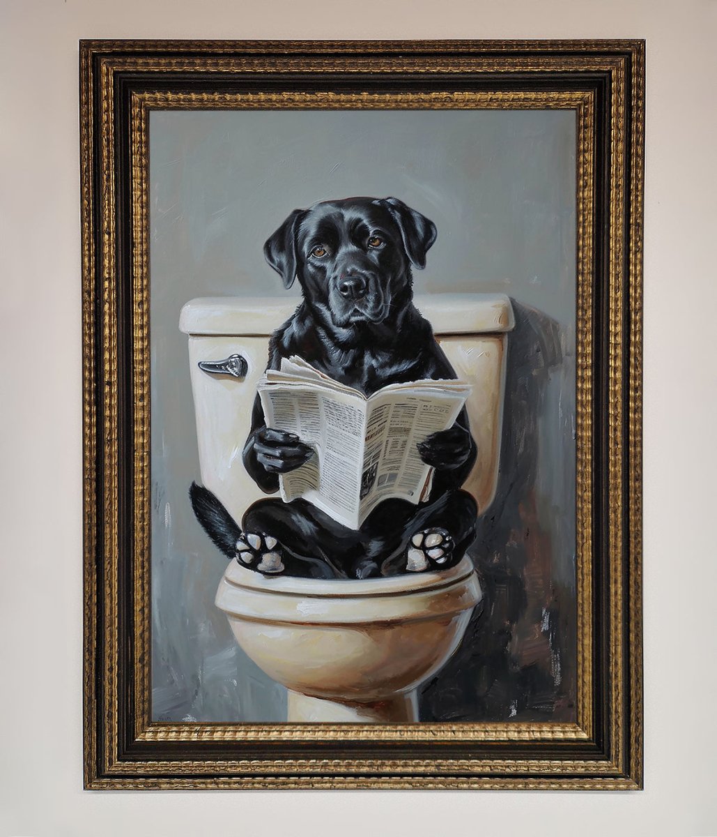 Black Lab On The Toilet Framed Poster-6
