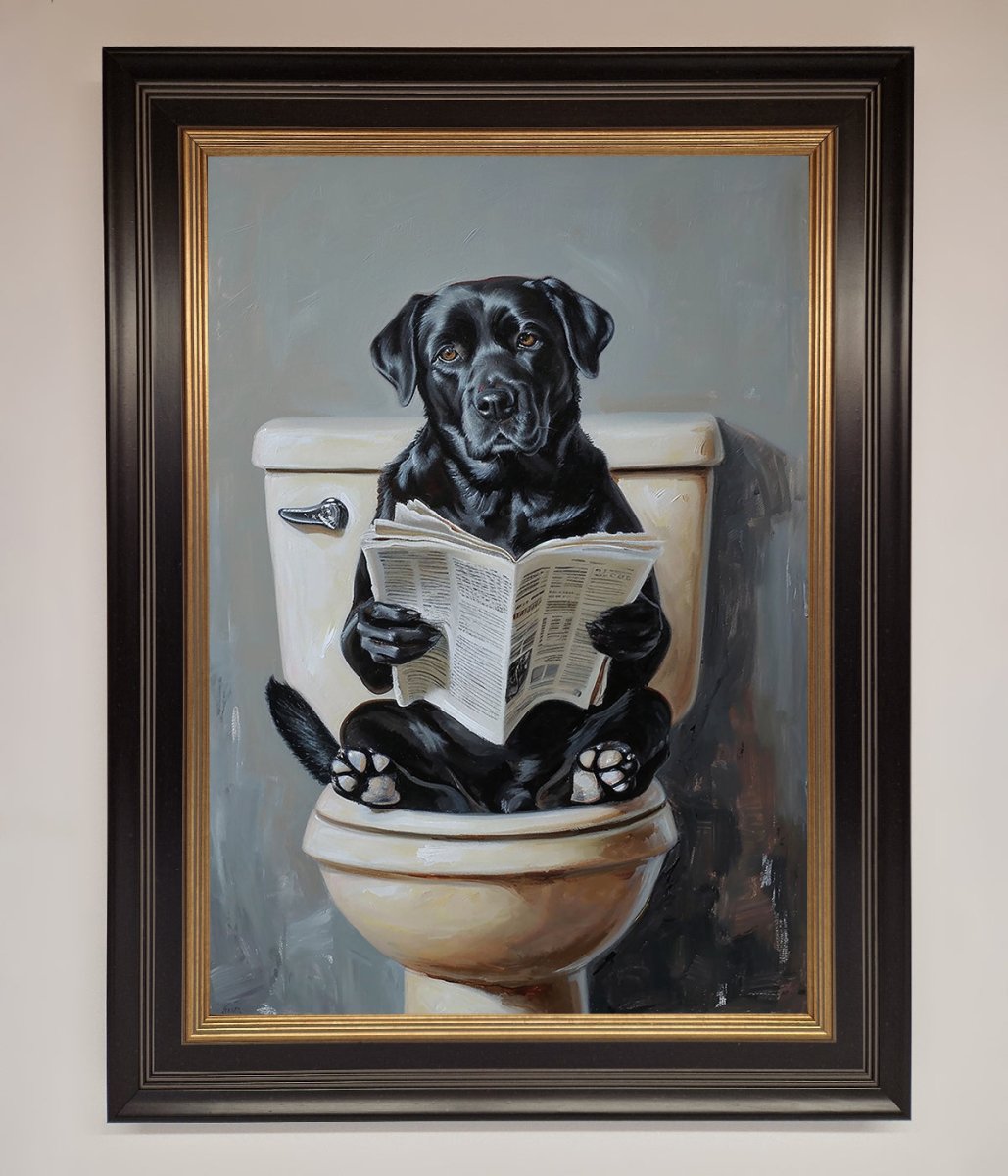 Black Lab On The Toilet Framed Poster-12