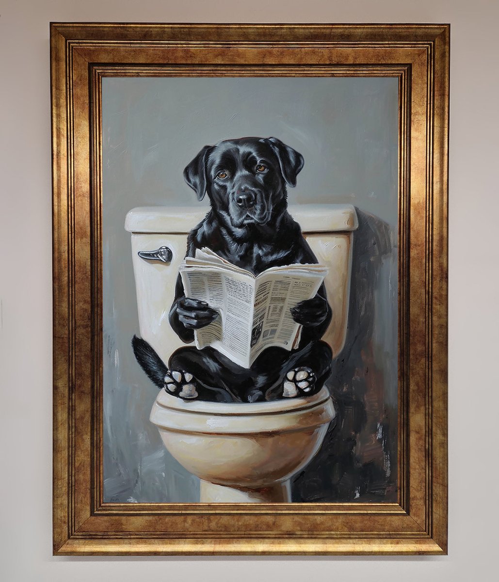 Black Lab On The Toilet Framed Poster-7