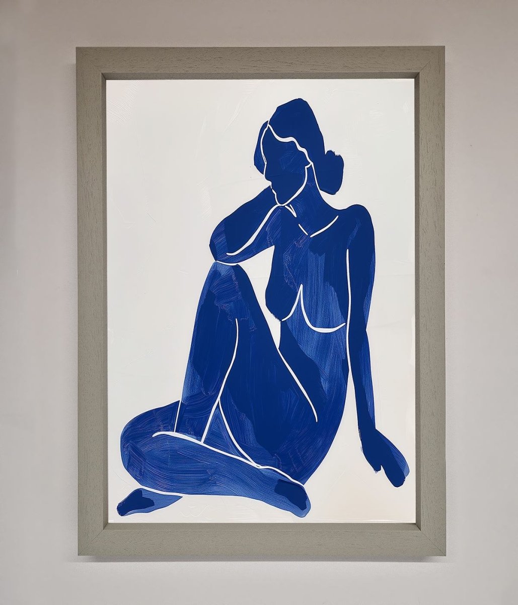 Blue Woman Pose Matisse Style Framed Print-0