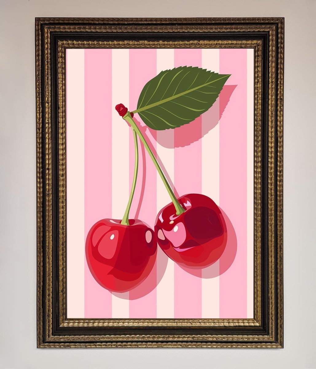 Cherries On Stripes Framed Print-18