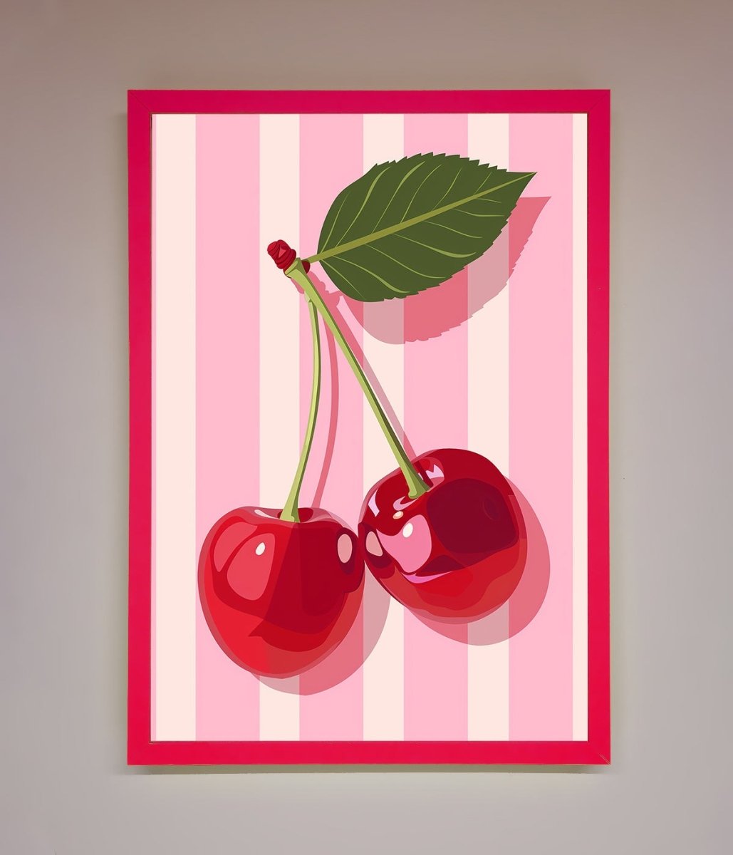 Cherries On Stripes Framed Print-0