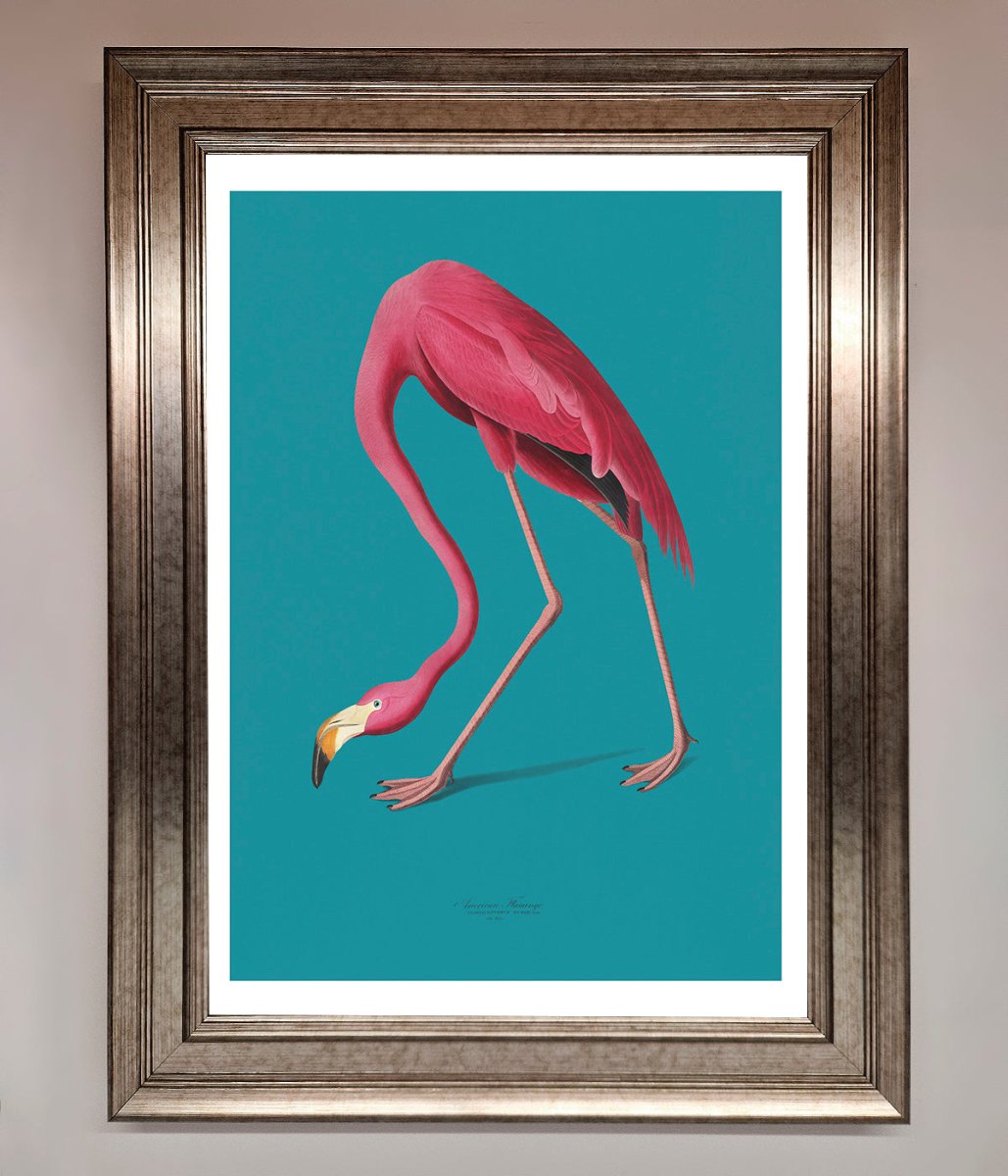 Flamingo Walks Blue Framed Print-5