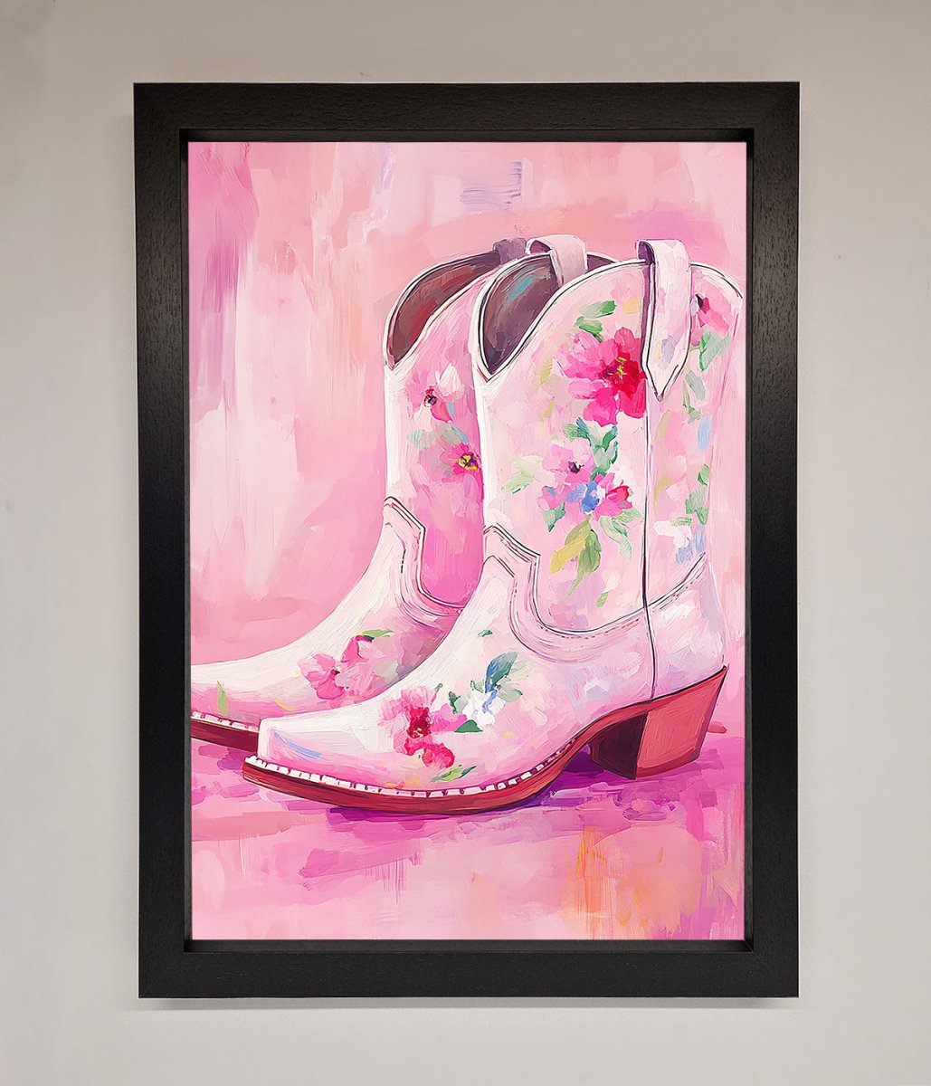 Floral Cowboy Boots Framed Poster-1