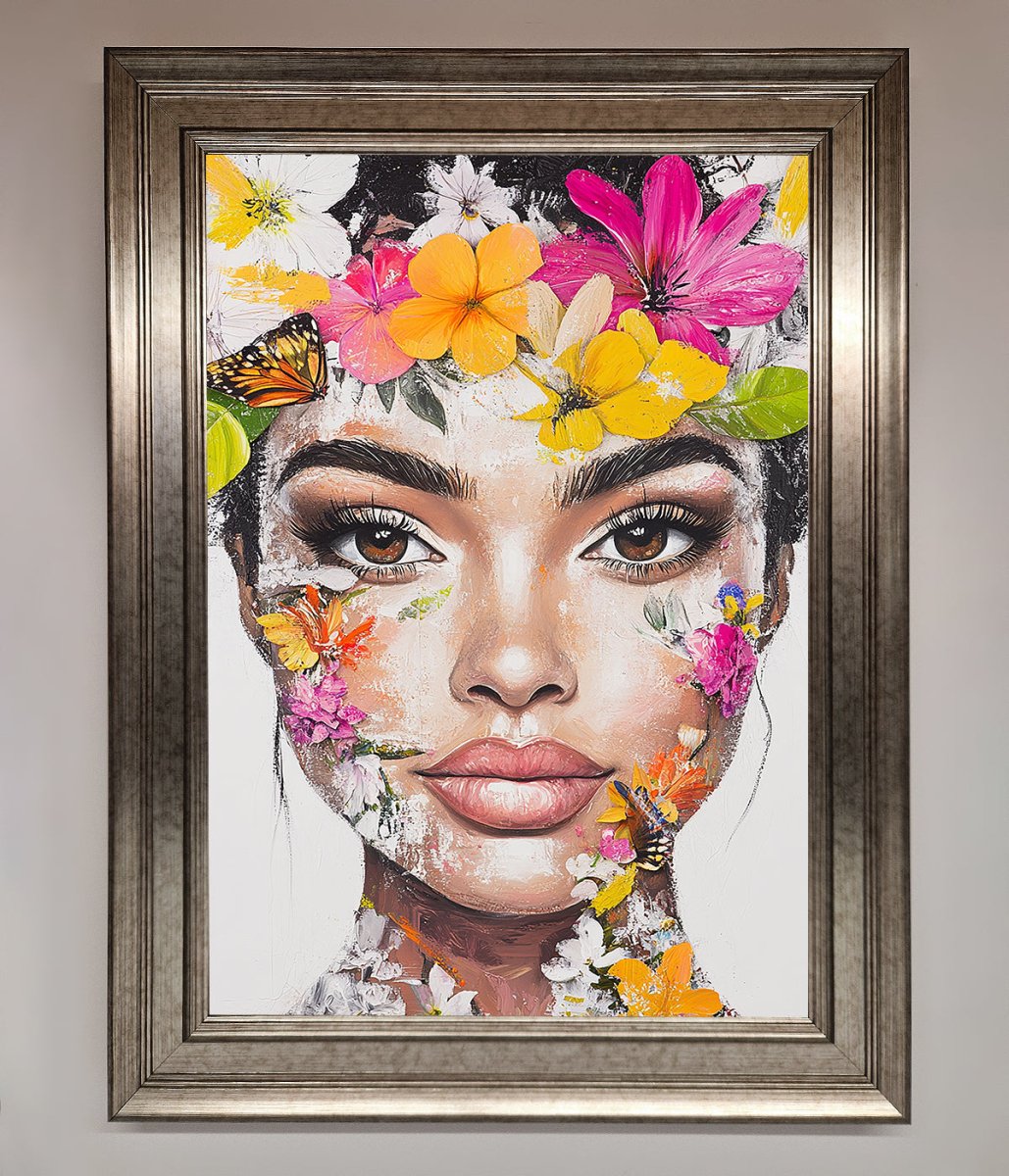 Floral Woman Face Framed Print-0
