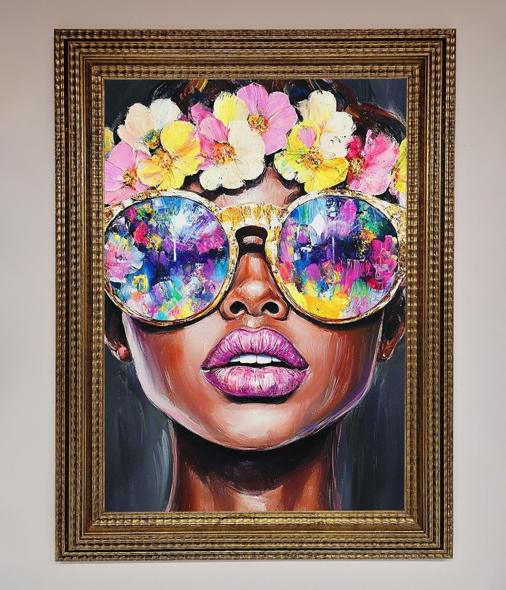 Floral Woman With Glasses and Pink Lips Framed Print-15