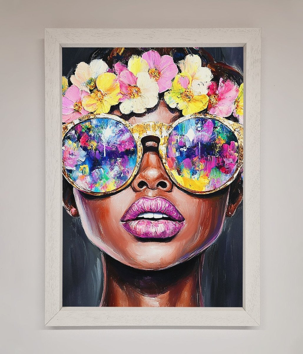 Floral Woman With Glasses and Pink Lips Framed Print-0