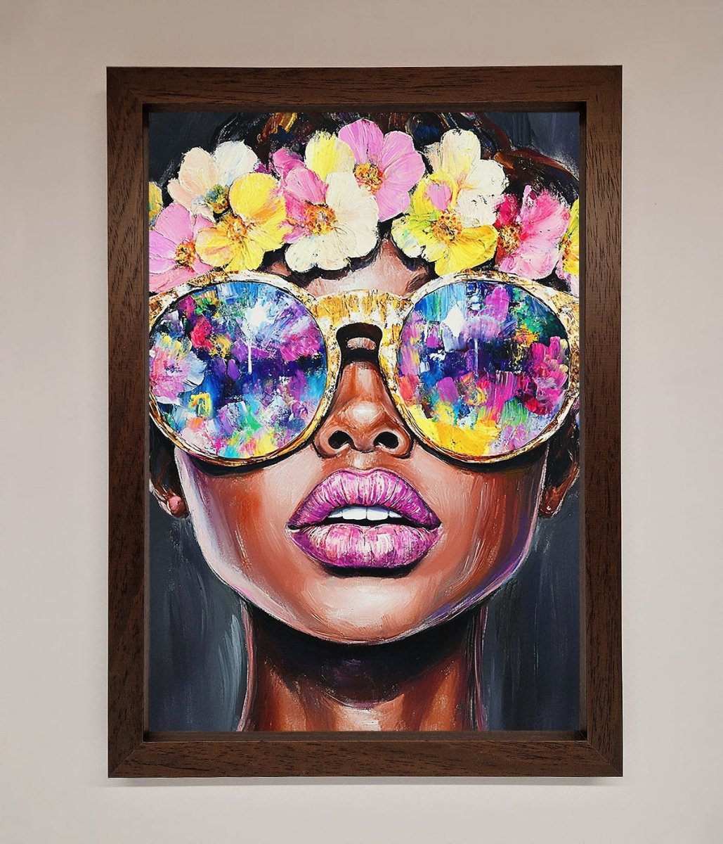 Floral Woman With Glasses and Pink Lips Framed Print-4