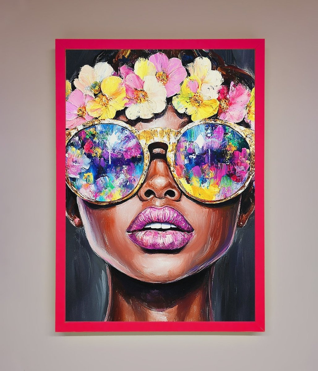 Floral Woman With Glasses and Pink Lips Framed Print-13