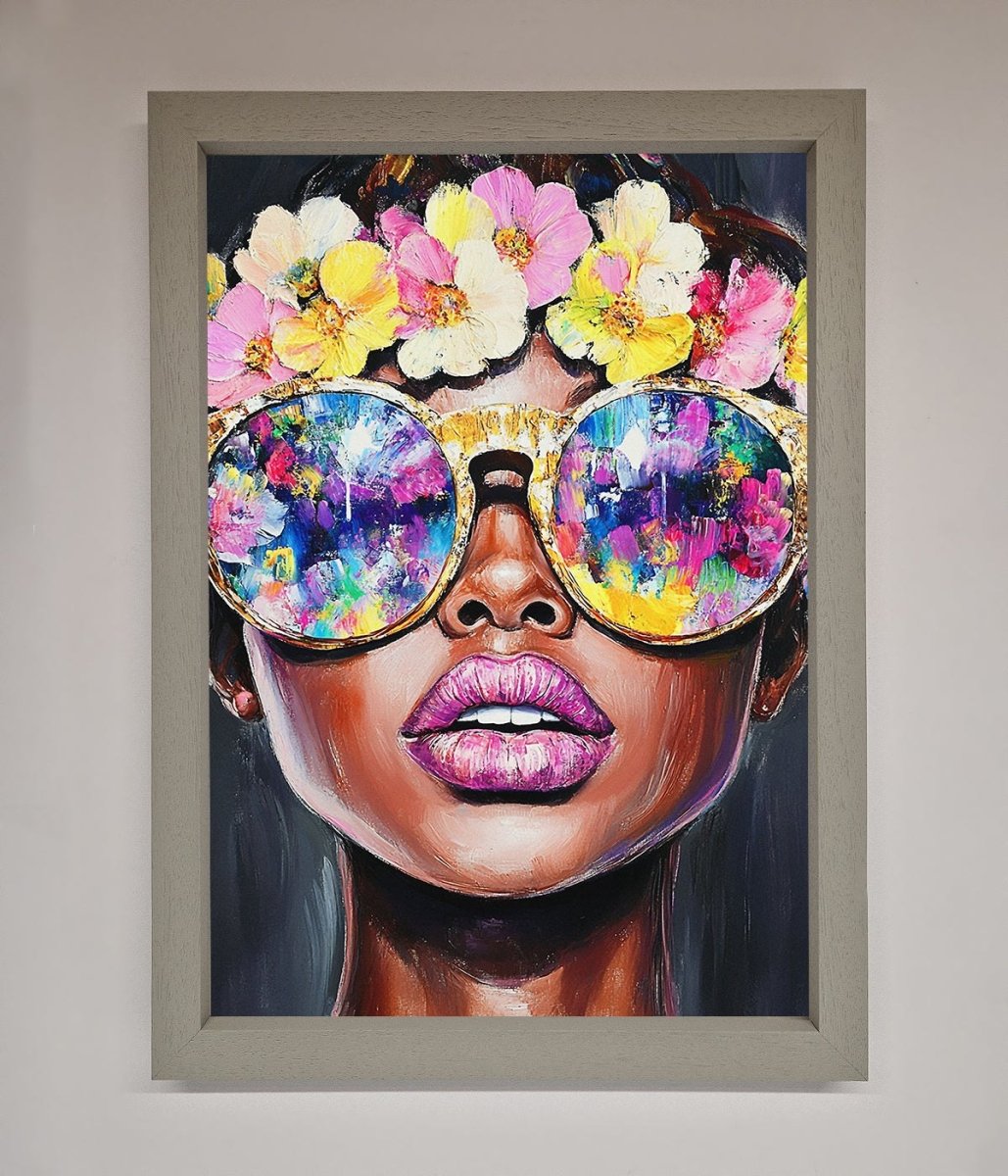 Floral Woman With Glasses and Pink Lips Framed Print-2