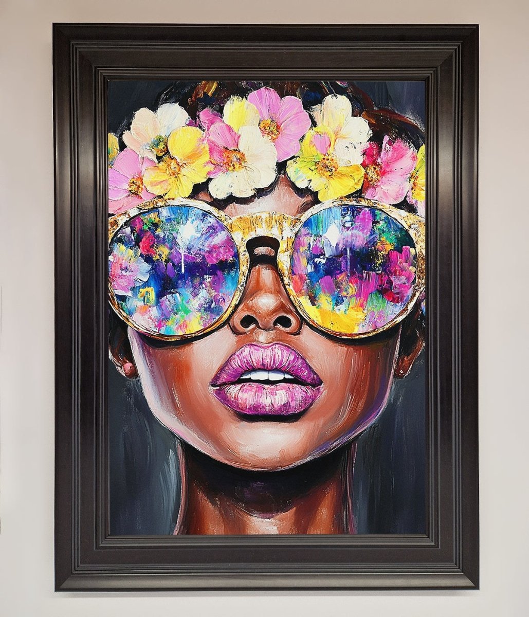 Floral Woman With Glasses and Pink Lips Framed Print-6