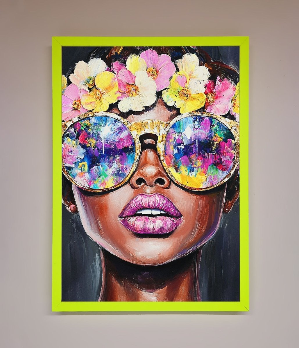 Floral Woman With Glasses and Pink Lips Framed Print-12