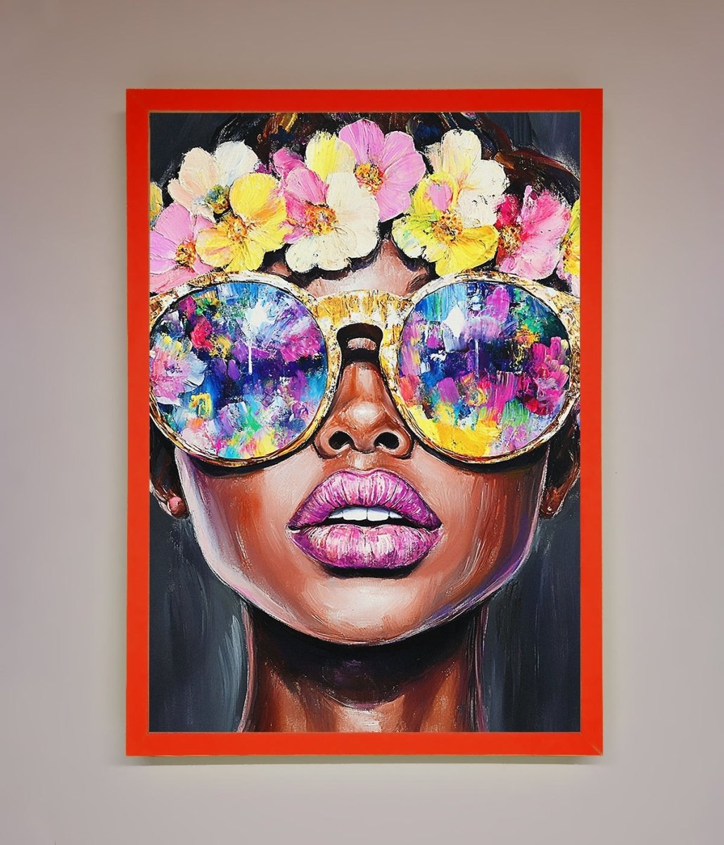Floral Woman With Glasses and Pink Lips Framed Print-14