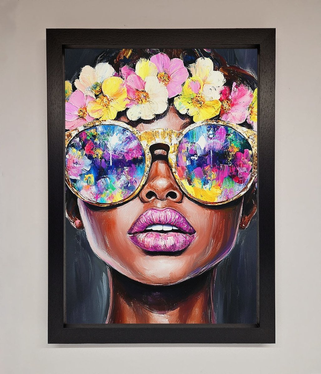 Floral Woman With Glasses and Pink Lips Framed Print-1