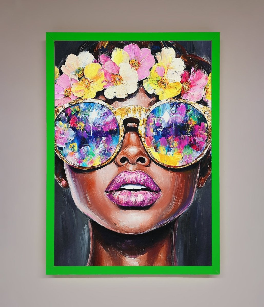 Floral Woman With Glasses and Pink Lips Framed Print-11