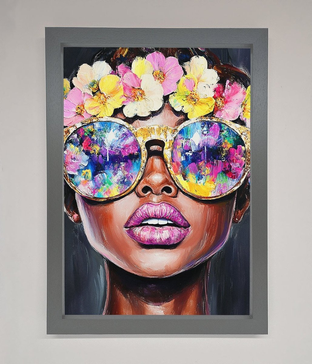 Floral Woman With Glasses and Pink Lips Framed Print-3