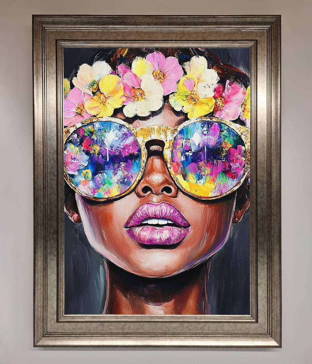 Floral Woman With Glasses and Pink Lips Framed Print-5