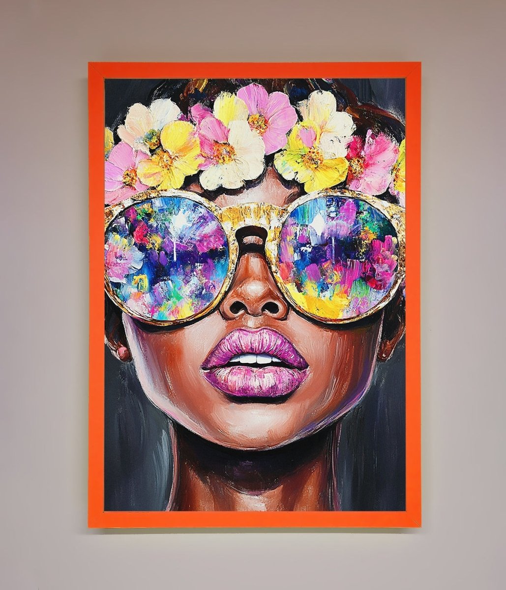 Floral Woman With Glasses and Pink Lips Framed Print-10