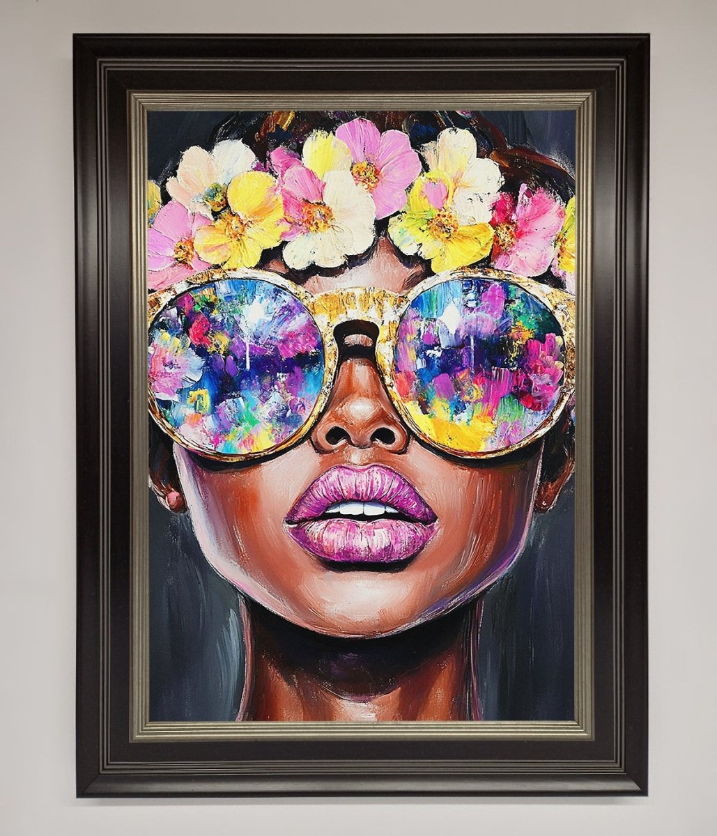 Floral Woman With Glasses and Pink Lips Framed Print-8